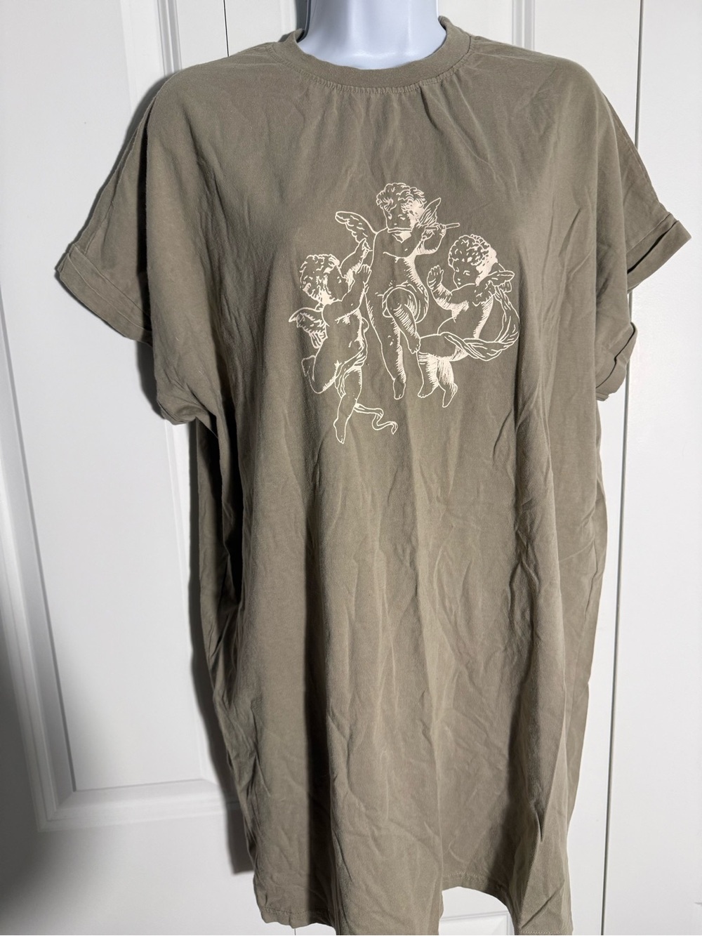 Forever 21 Olive Green Cherub Graphic Midi T Shirt Dress